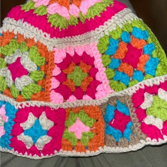 Multi Bright Printed Floral Knit Crochet Fisherman Hat OS New - Picture 5 of 9